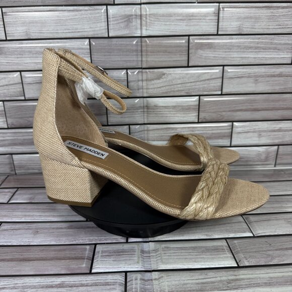 Steve Madden Women's Natural Raffia IRENEE Block Heel Sandal Shoe Size 10-NEW - Picture 1 of 9